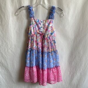 Jona Michelle tiered ruffle sundress with floral and paisley patterns, size 8